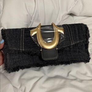 Black Denim Clutch with Gold Accent